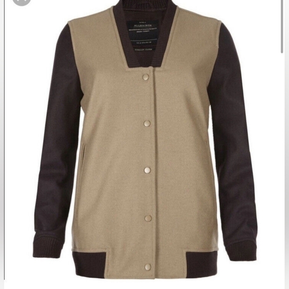 NWT All Saints Women's Size 6 Lucas Varsity Bomber Jacket Wool. - Picture 1 of 9